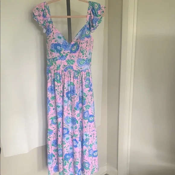 bayleigh midi dress BAYLEIGH FLUTTER SLEEVE MIDI DRESS, MULTI GROVE GARDEN